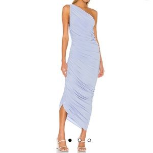 Norma Kamali One-Shoulder Ruched Midi Dress in Light Blue